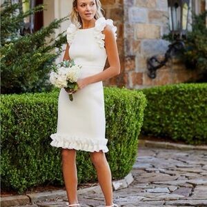 Eliza J White Ruffle Midi Dress